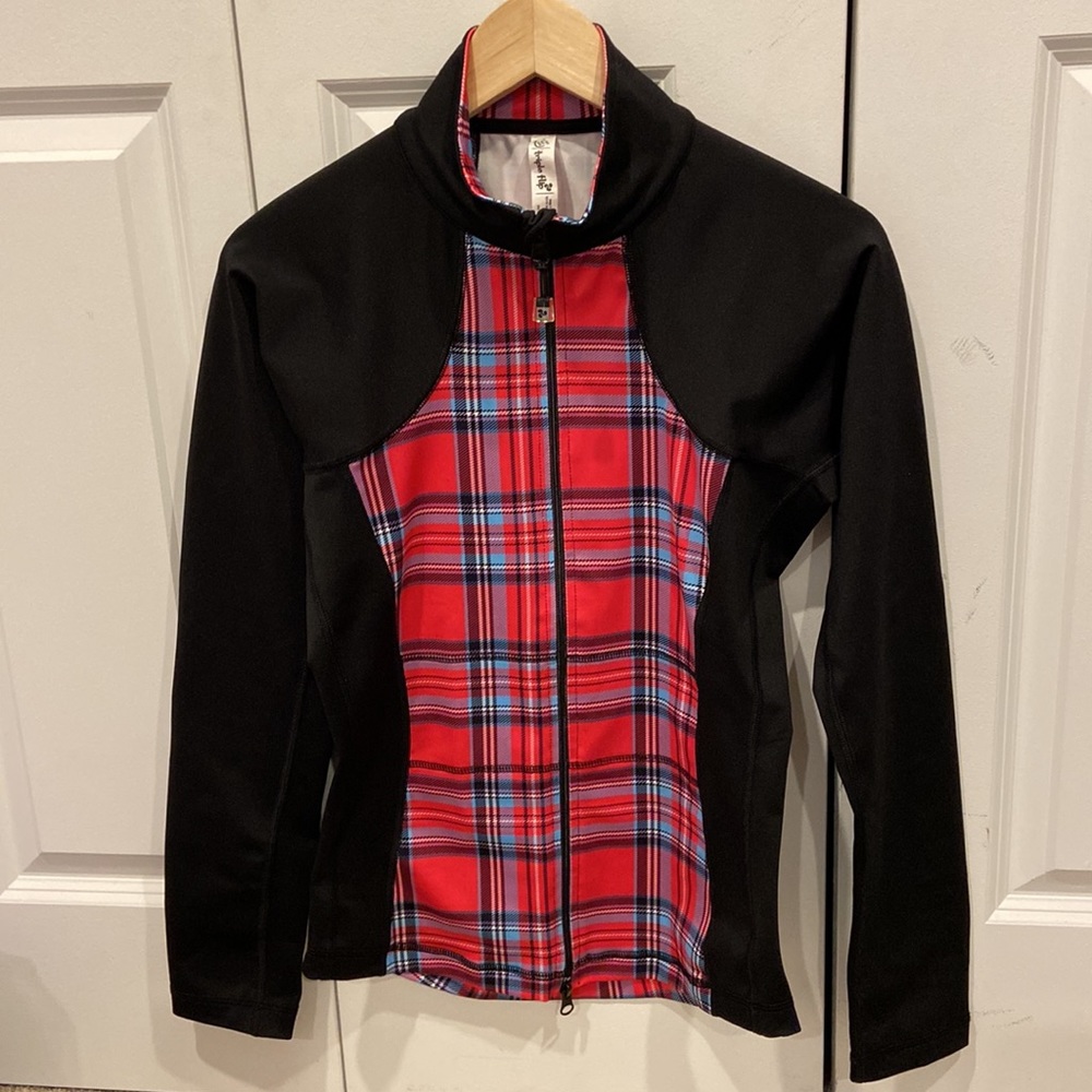 Triple Flip Black and Hot Pink Plaid Zipping Jacket/Light Sweater